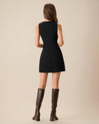 ZWARTE MOUWLOZE MINI JURK MET V-HALS