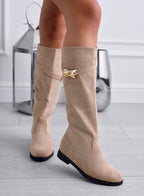 ARENA - Botas de ante beige con baño dorado