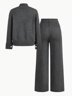 Conjunto de dos piezas de punto premium: jersey de cuello alto y pantalón ancho 