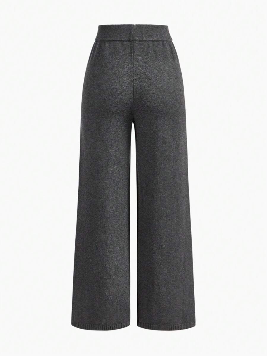 Conjunto de dos piezas de punto premium: jersey de cuello alto y pantalón ancho 