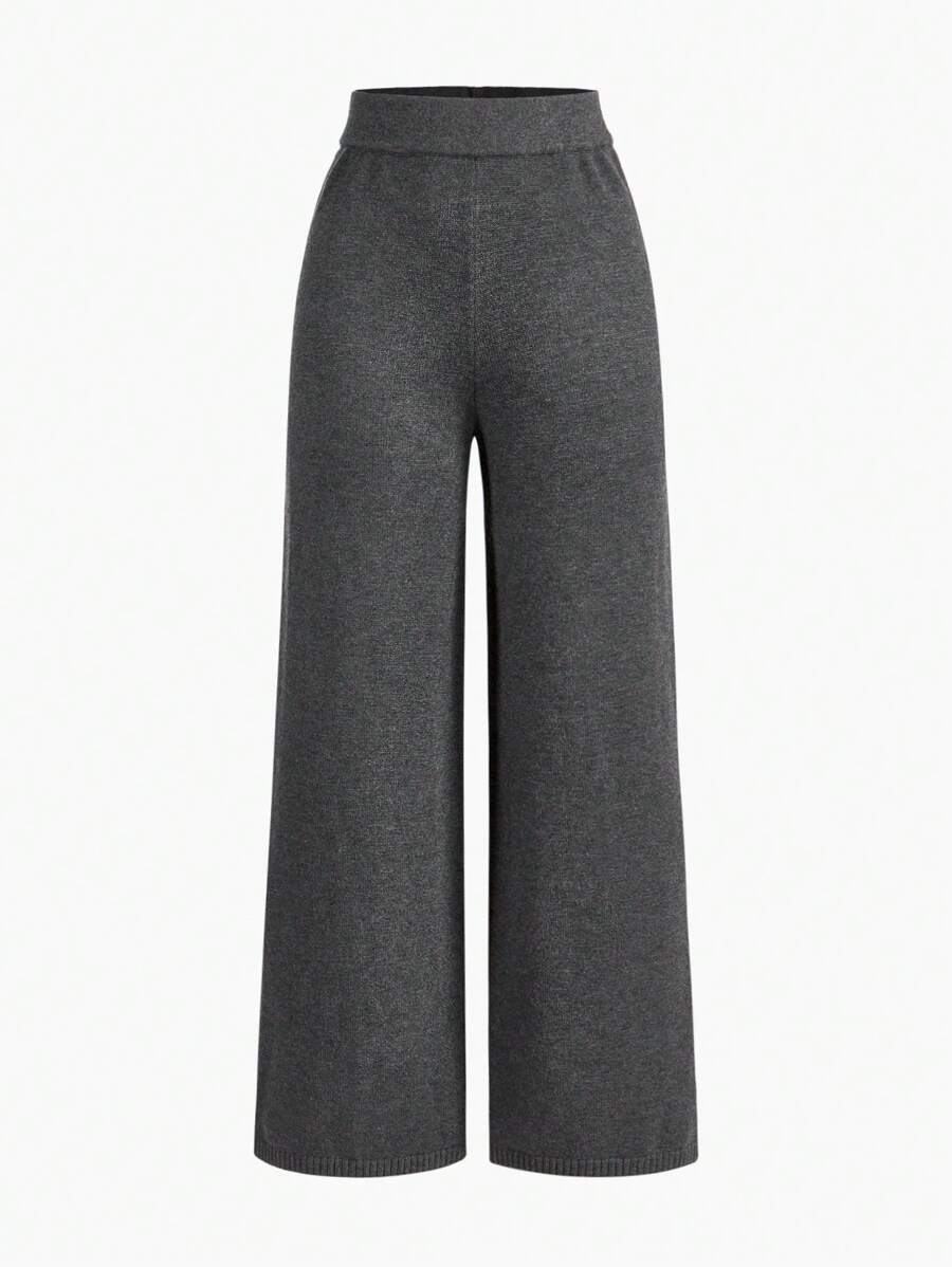 Conjunto de dos piezas de punto premium: jersey de cuello alto y pantalón ancho 