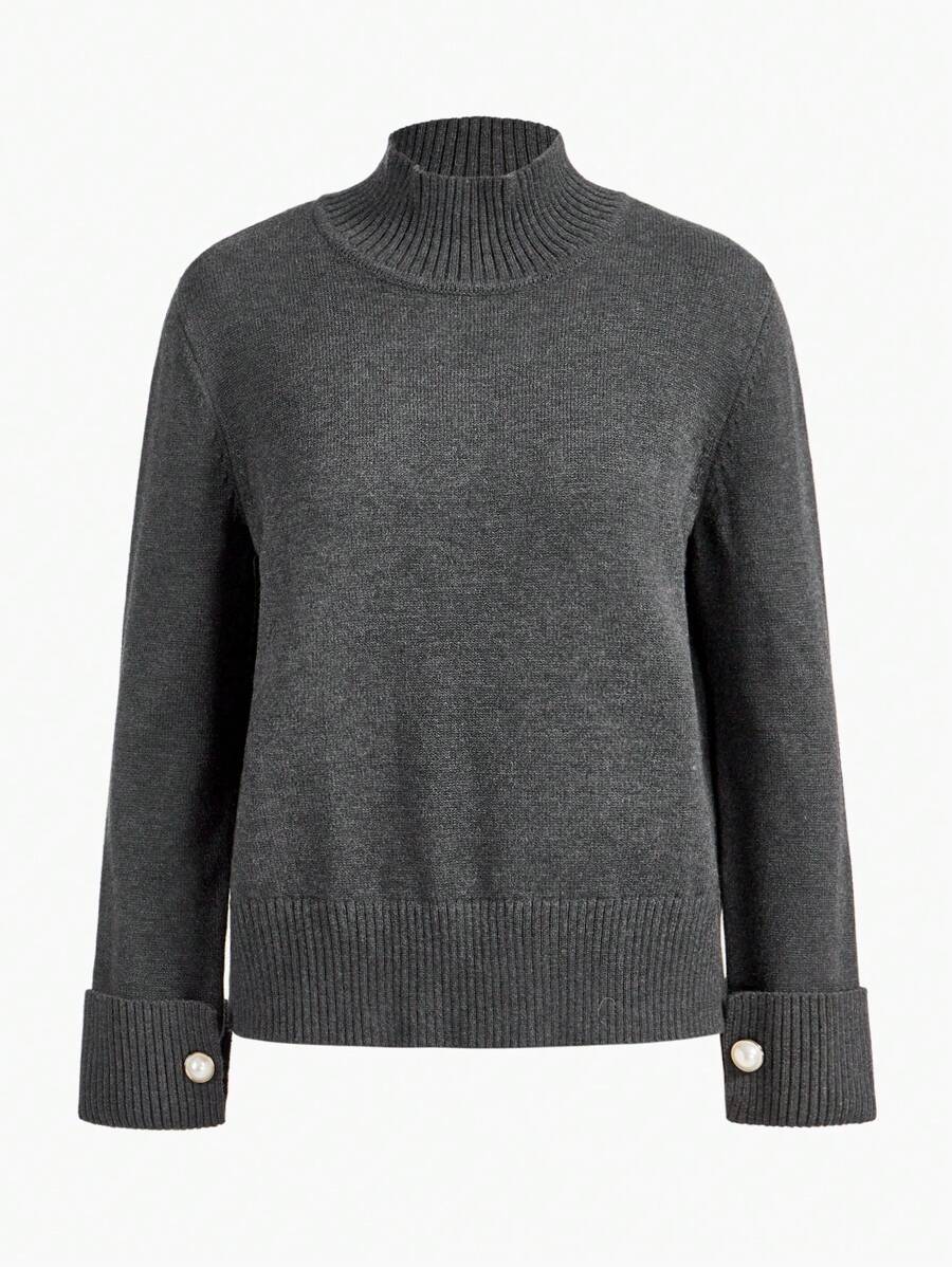 Conjunto de dos piezas de punto premium: jersey de cuello alto y pantalón ancho 