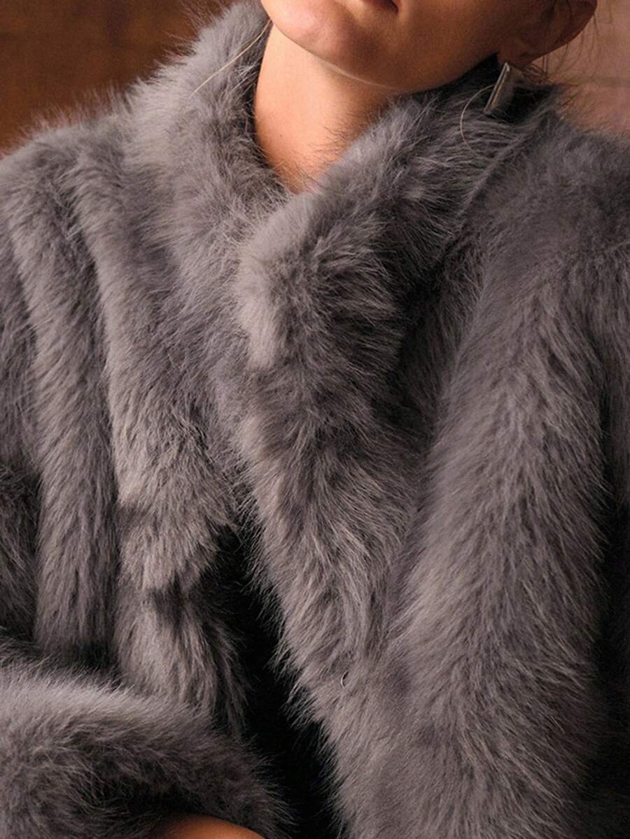 Abrigo de piel sintética para mujer – Edición gris elegante 