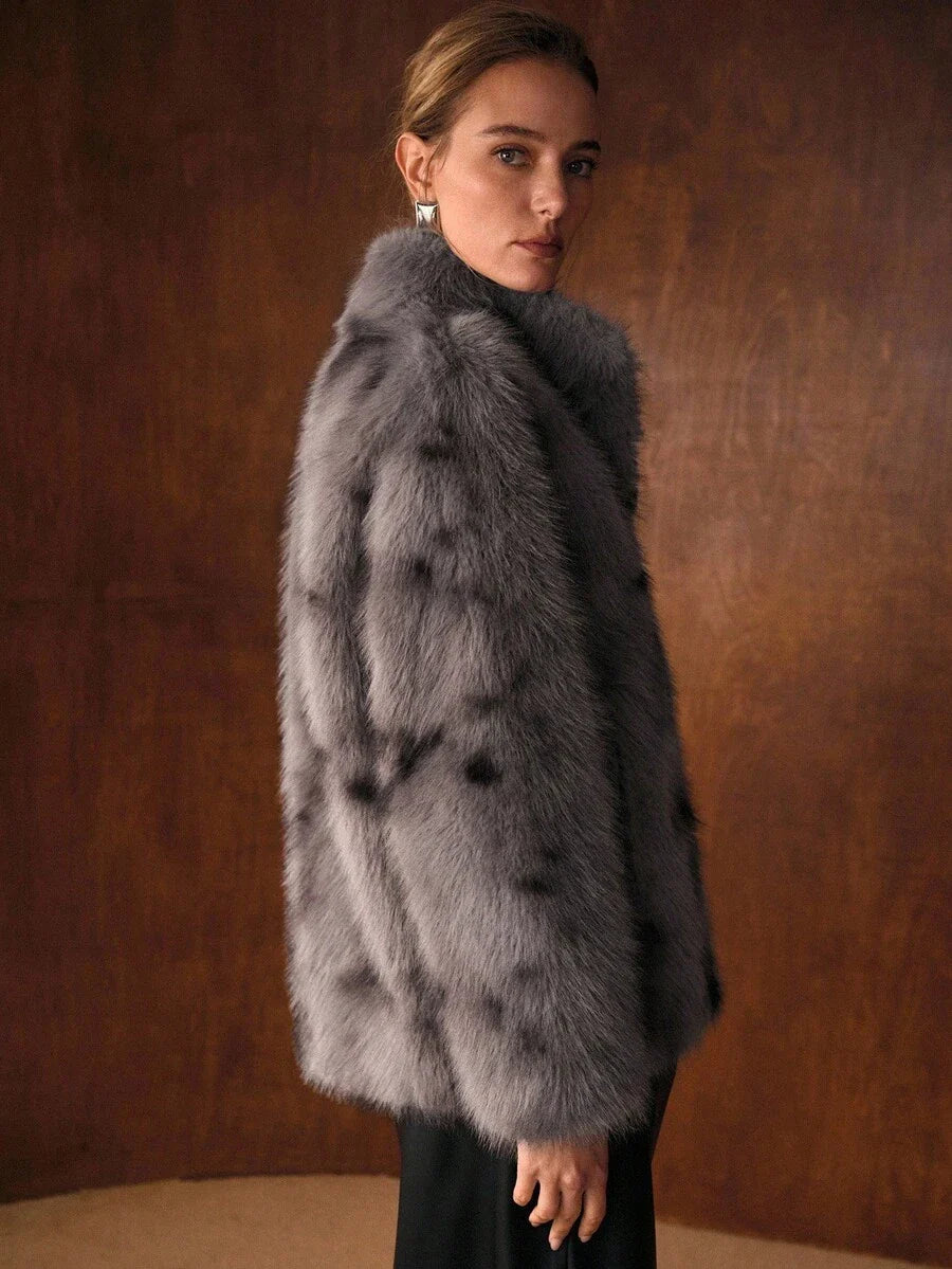 Abrigo de piel sintética para mujer – Edición gris elegante 