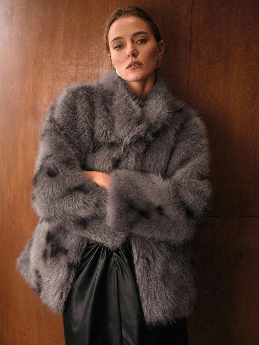 Abrigo de piel sintética para mujer – Edición gris elegante 