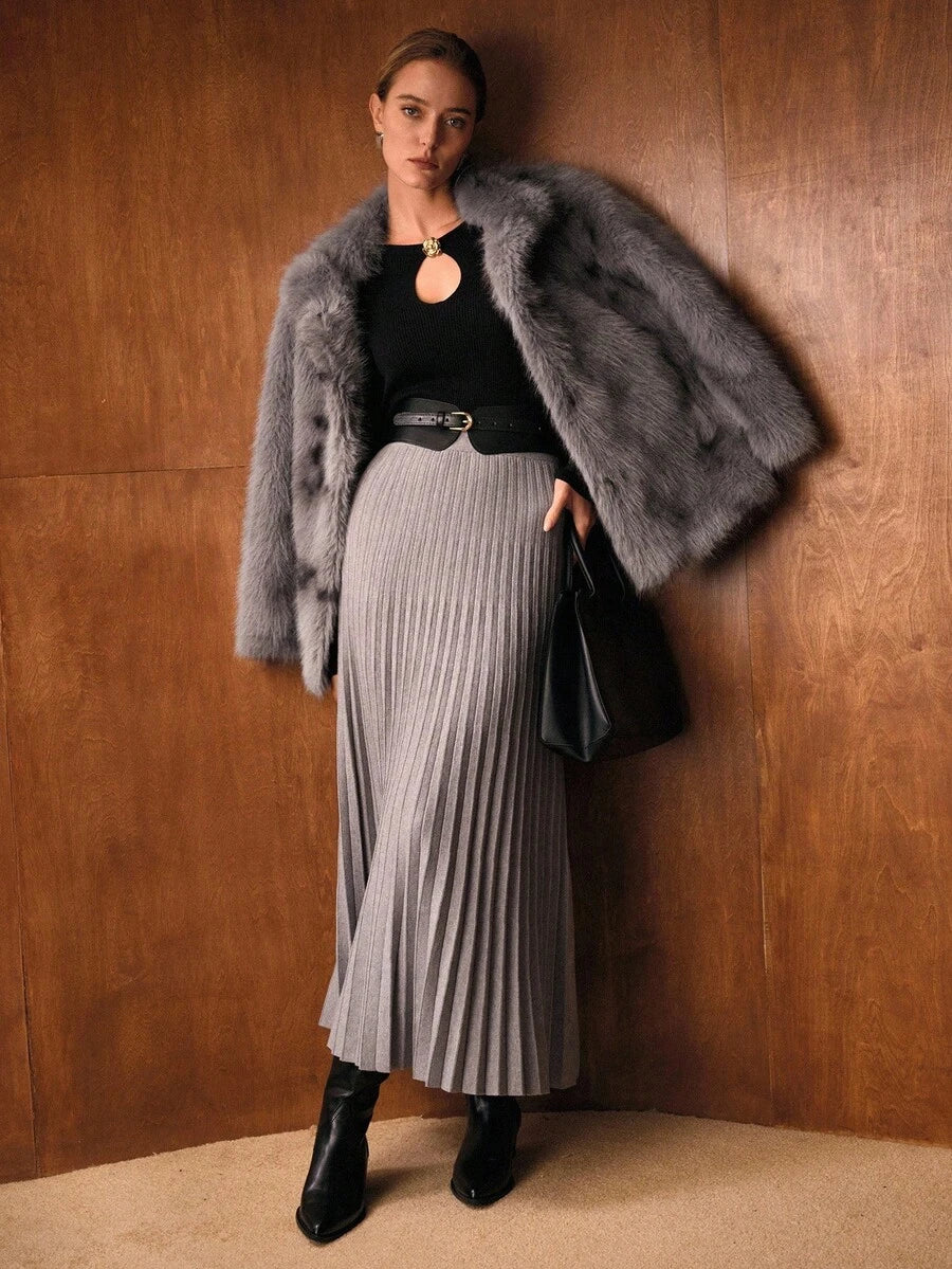 Abrigo de piel sintética para mujer – Edición gris elegante 