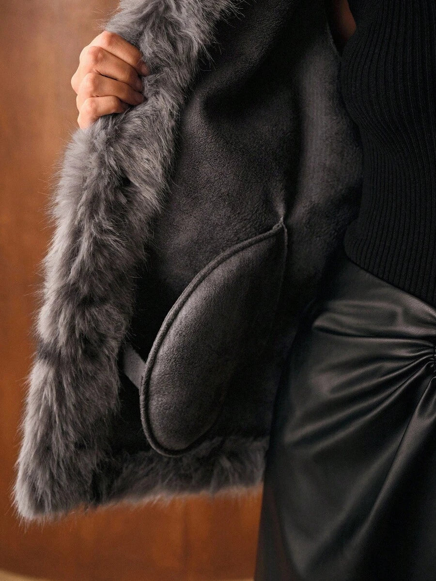 Abrigo de piel sintética para mujer – Edición gris elegante 