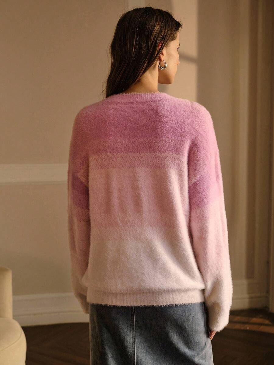 Suéter premium con bloques de color degradado: jersey de punto suave para mujer 