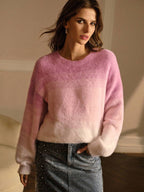 Suéter premium con bloques de color degradado: jersey de punto suave para mujer 