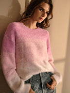 Suéter premium con bloques de color degradado: jersey de punto suave para mujer 