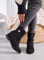 ALEXIS - Botines negros para mujer con cuña interior y botón dorado 