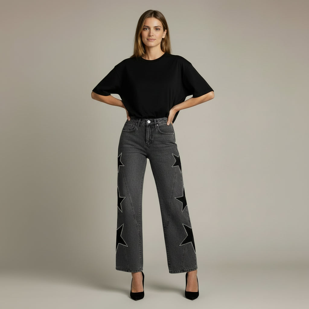 VAQUEROS DENIM ESTRELLA GRIS