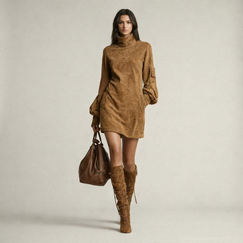 VESTIDO DE GAMUZA ESTILO VINTAGE