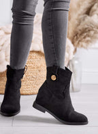 ALEXIS - Botines negros para mujer con cuña interior y botón dorado 