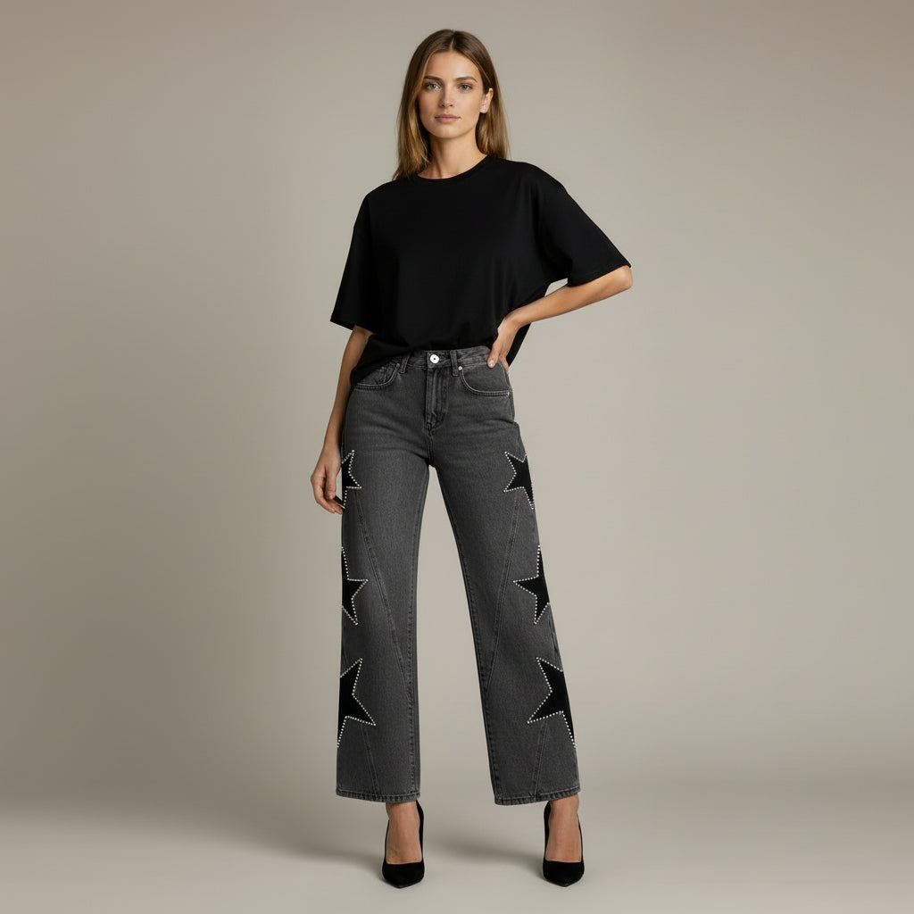 VAQUEROS DENIM ESTRELLA GRIS