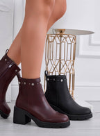 ALBERTA - Botines burdeos con tacón cómodo y tachuelas 