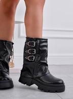 ASHLEY - Botines negros con puño doblado y hebillas 
