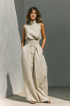 MARIA | TWEE DELIG SET - GEBREID MOUWLOOS TOPJE + PALAZZO BROEK