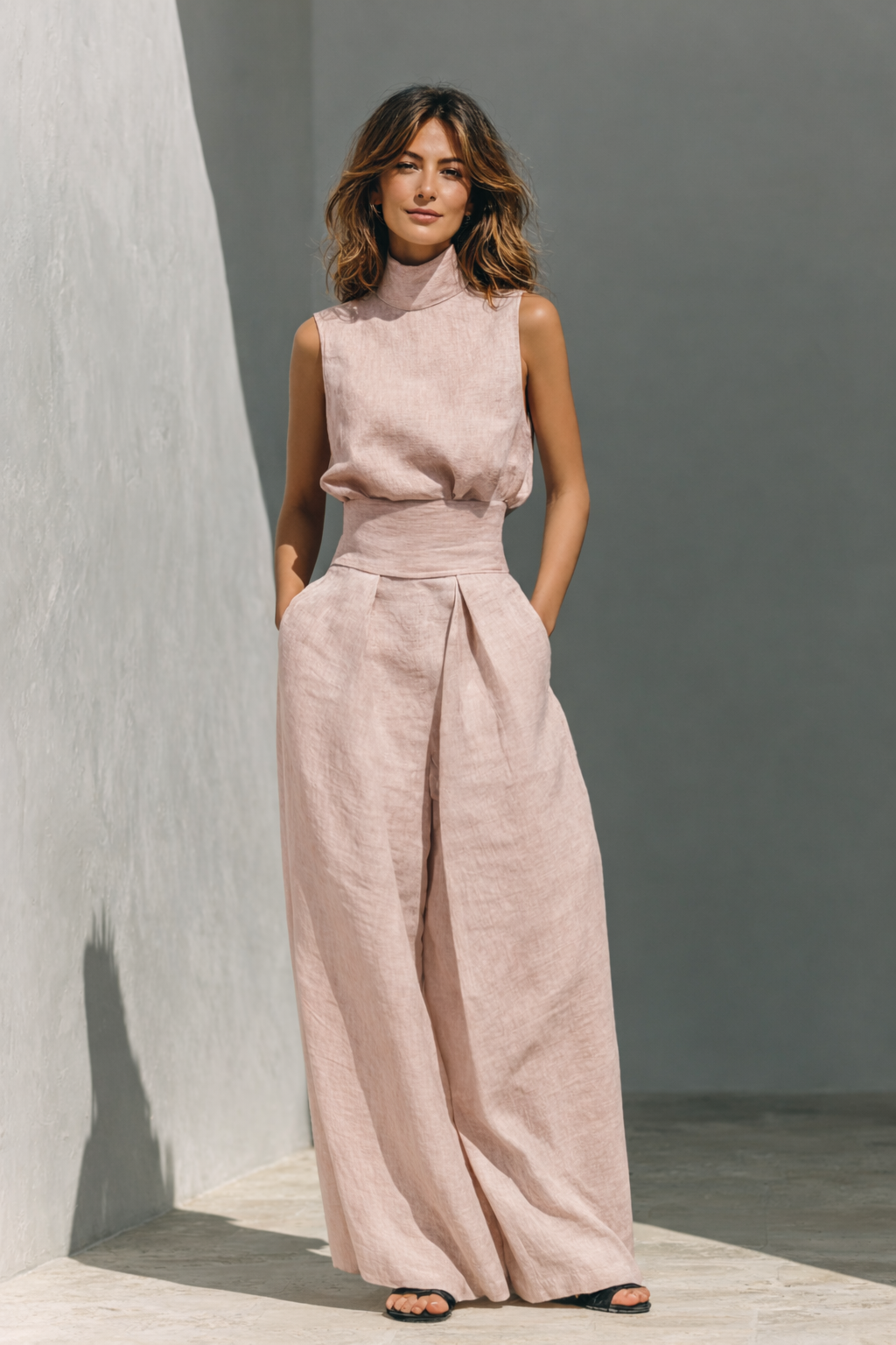 MARIA | TWEE DELIG SET - GEBREID MOUWLOOS TOPJE + PALAZZO BROEK