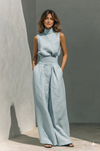 MARIA | TWEE DELIG SET - GEBREID MOUWLOOS TOPJE + PALAZZO BROEK