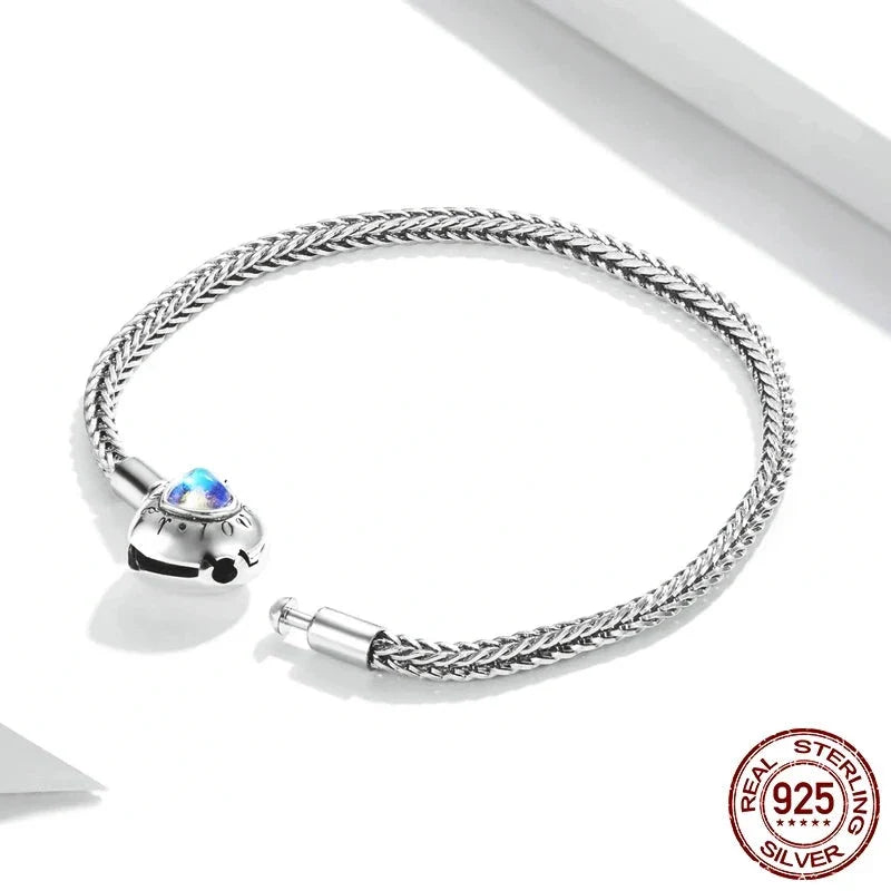 Pulseras básicas de cadena con corazón y piedra lunar en plata de ley 925
