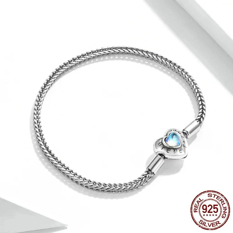 Pulseras básicas de cadena con corazón y piedra lunar en plata de ley 925