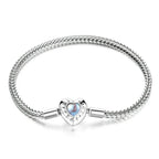 Pulseras básicas de cadena con corazón y piedra lunar en plata de ley 925