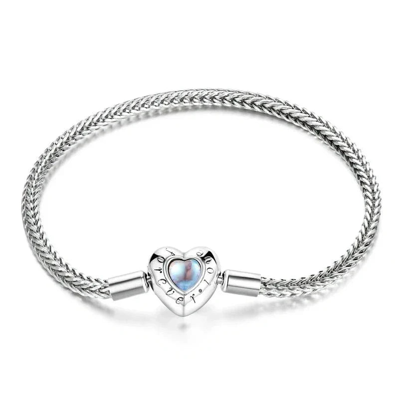 Pulseras básicas de cadena con corazón y piedra lunar en plata de ley 925