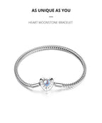 Pulseras básicas de cadena con corazón y piedra lunar en plata de ley 925