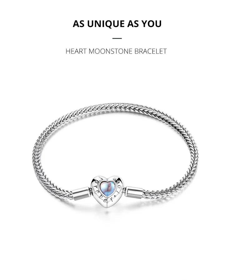 Pulseras básicas de cadena con corazón y piedra lunar en plata de ley 925