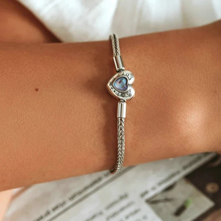 Pulseras básicas de cadena con corazón y piedra lunar en plata de ley 925