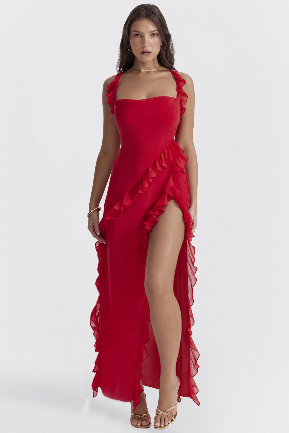 VESTIDO LARGO AMIRA - ROJO CEREZA