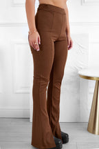 Pantalón marrón de canalé con abertura