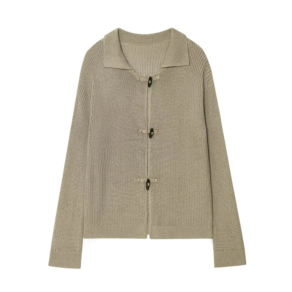 Cárdigan de punto con botones de cuerno elegante para mujer