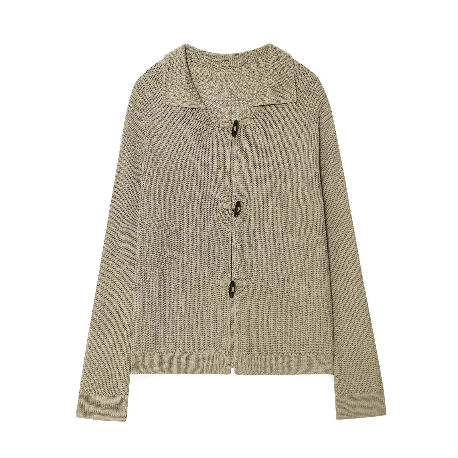Cárdigan de punto con botones de cuerno elegante para mujer