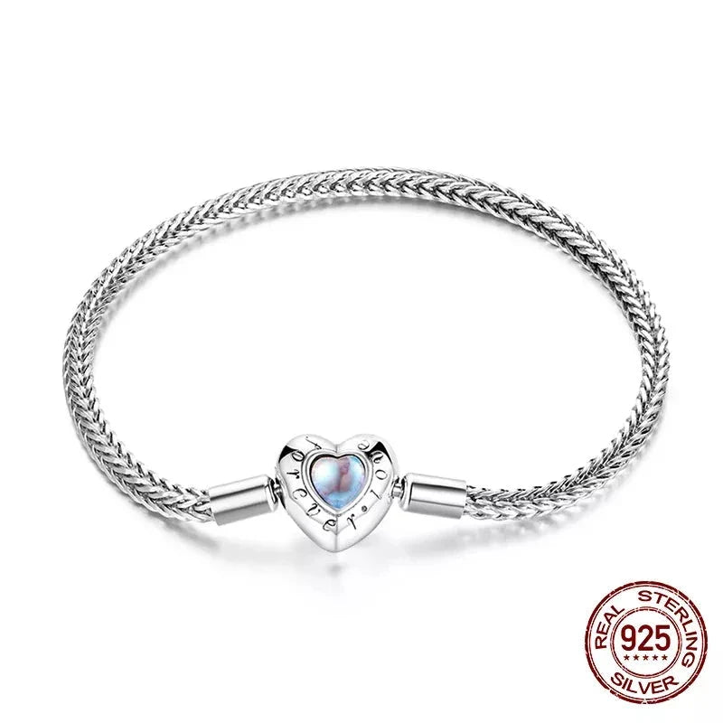 Pulseras básicas de cadena con corazón y piedra lunar en plata de ley 925