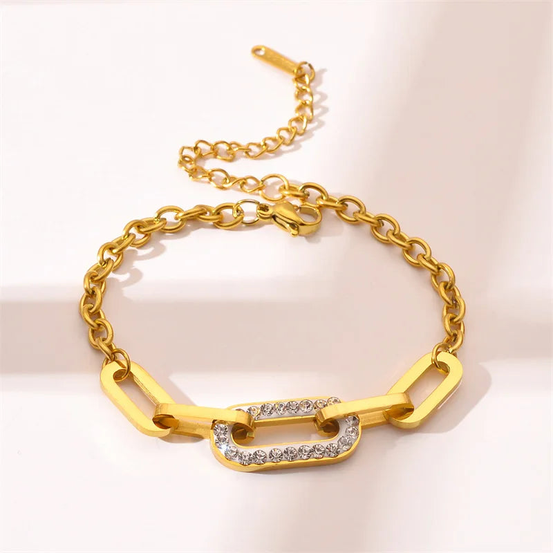 Elegante pulsera de acero inoxidable con dije de circonita para mujer