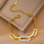 Elegante pulsera de acero inoxidable con dije de circonita para mujer