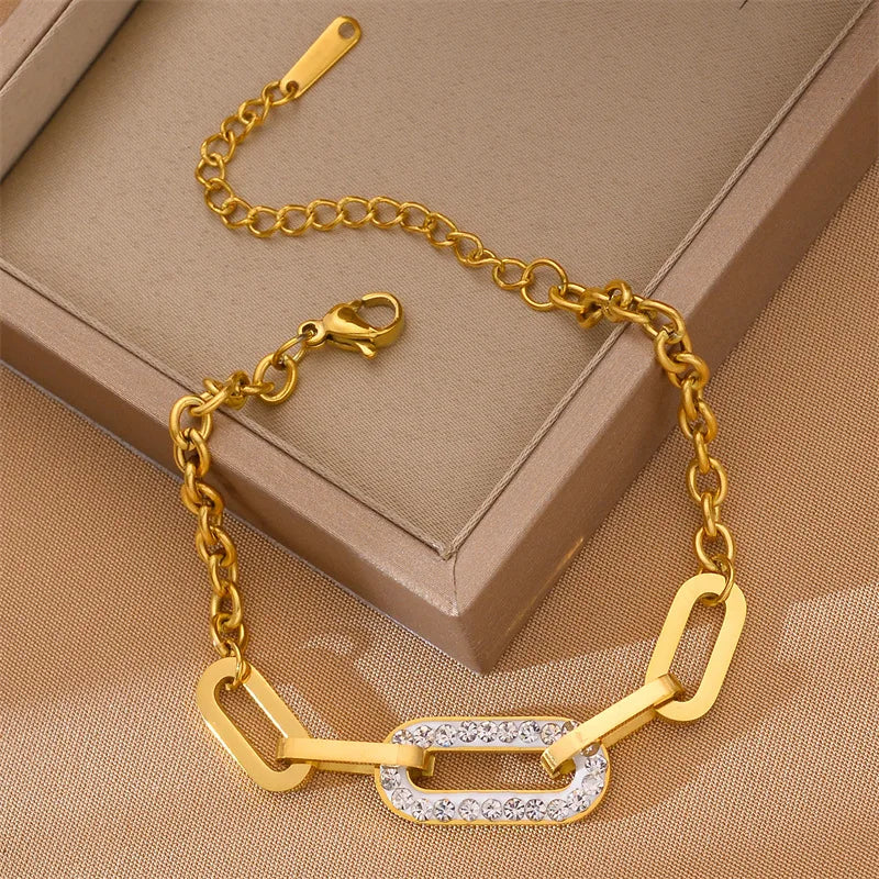 Elegante pulsera de acero inoxidable con dije de circonita para mujer