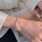 Pulsera de cuentas cuadradas geométricas de plata para mujer