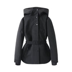 Chaqueta elegante con capucha y cintura ceñida para mujer