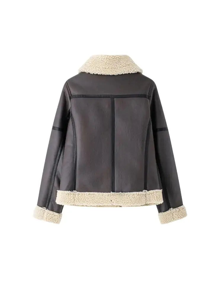 Chaqueta de ante gruesa y cálida para mujer con cinturón