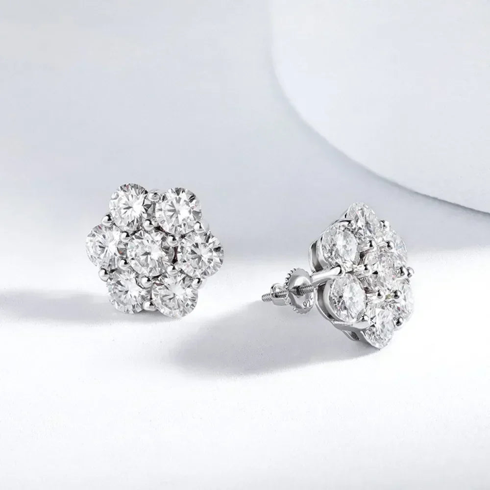 Exquisitos pendientes de flor de moissanita - Brillo de lujo