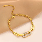 Elegante pulsera de acero inoxidable con dije de circonita para mujer