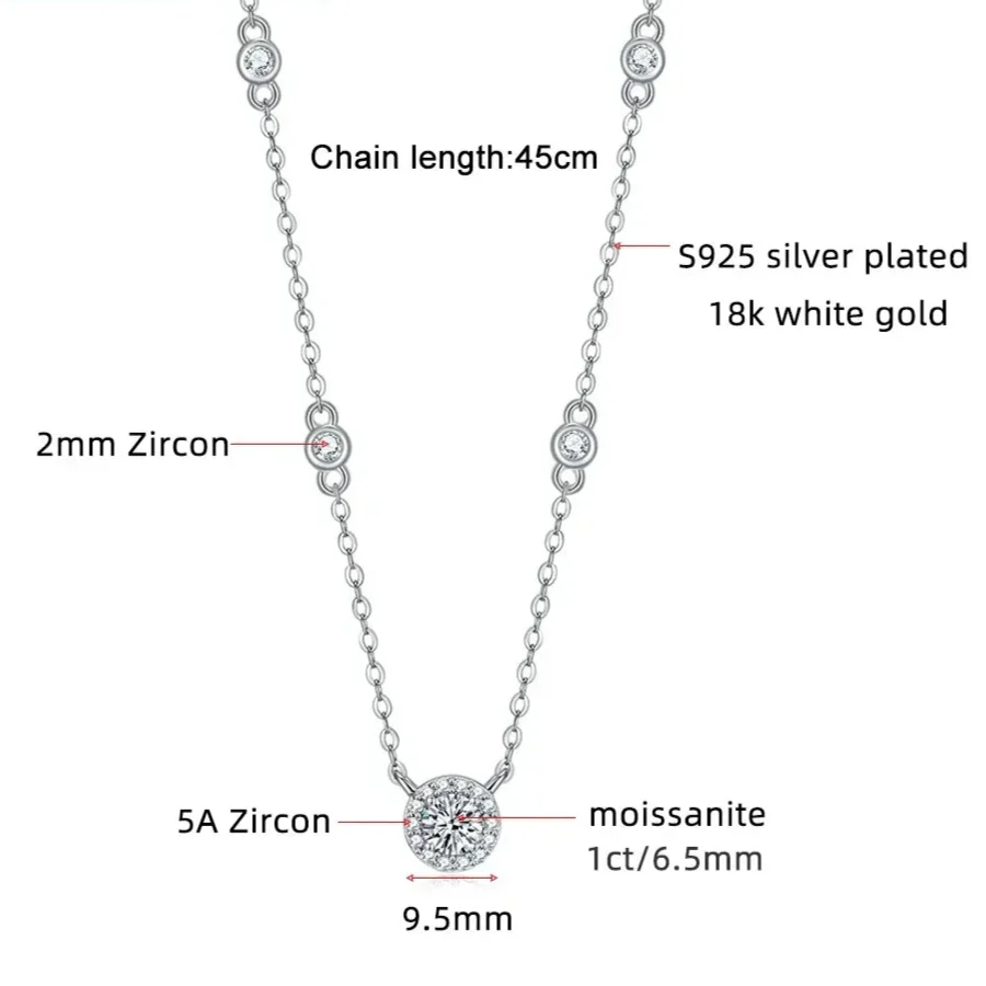Collar de moissanita Ivictress: Elegancia radiante en plata de ley