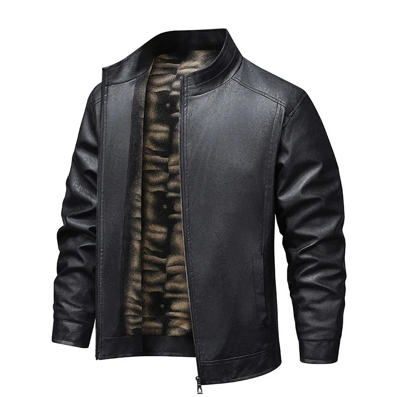 Vintage leather jacket with fleece lining