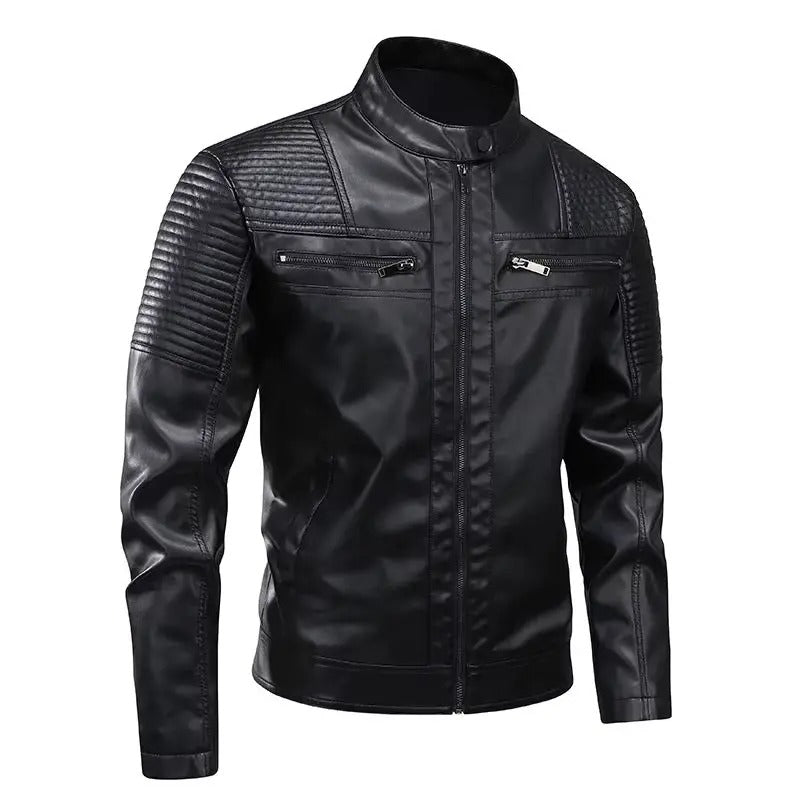 Multi-pocket leather jacket