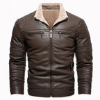 Retro leather jacket with fleece lining