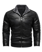 Retro leather jacket with fleece lining