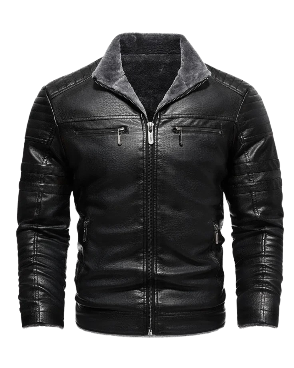 Retro leather jacket with fleece lining